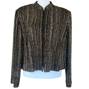 Alex Evenings Petite Textured Blazer Metallic Jacket Black Gold Formal 13WP